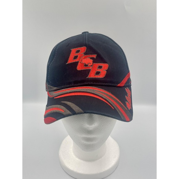 Bass Cat Hat Cap Strap Back Black Red Embroidered Fishing Bass Boat Mens - Picture 2 of 6